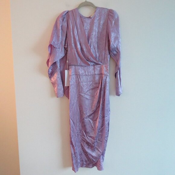 RONNY KOBO Jade Leaf Print Silk Blend Midi Dress in Lavender Purple XS NWT - Picture 3 of 16